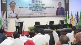 Sambutan Ketua Umum KONI Kota Ternate Faujan A. Pinang di Kegiatan Rakerkot
